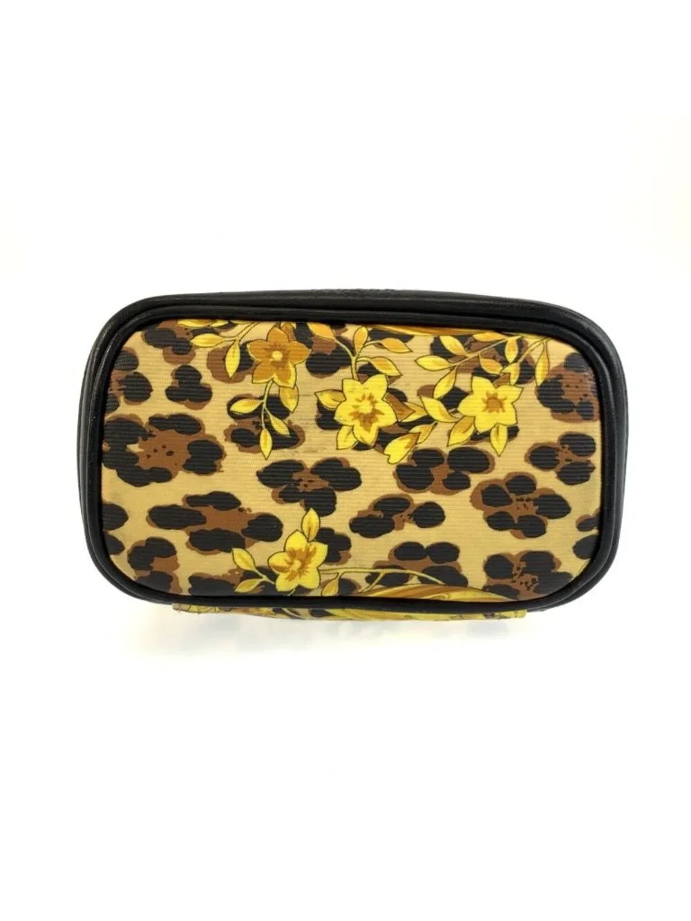 Versace Sunburst Leopard Print Yellow Black Gold Pouch Vanity